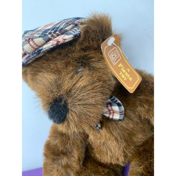 A Fiesta Toy Brown Long Leg Bear Brown 19 Inch Plaid Hat Bow Brown Plastic Eyes - Picture 1 of 14